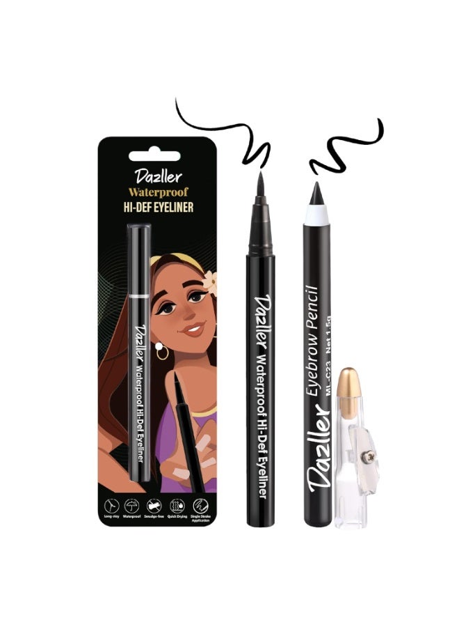 Dazller Hi-Def Eyeliner + Eyebrow Pencil |Velvet Matte|Water-Resistant|Smudge-Proof|Long Stay|Single Stroke|Precise Application|Black|1.1g + 1.5g - Image 1